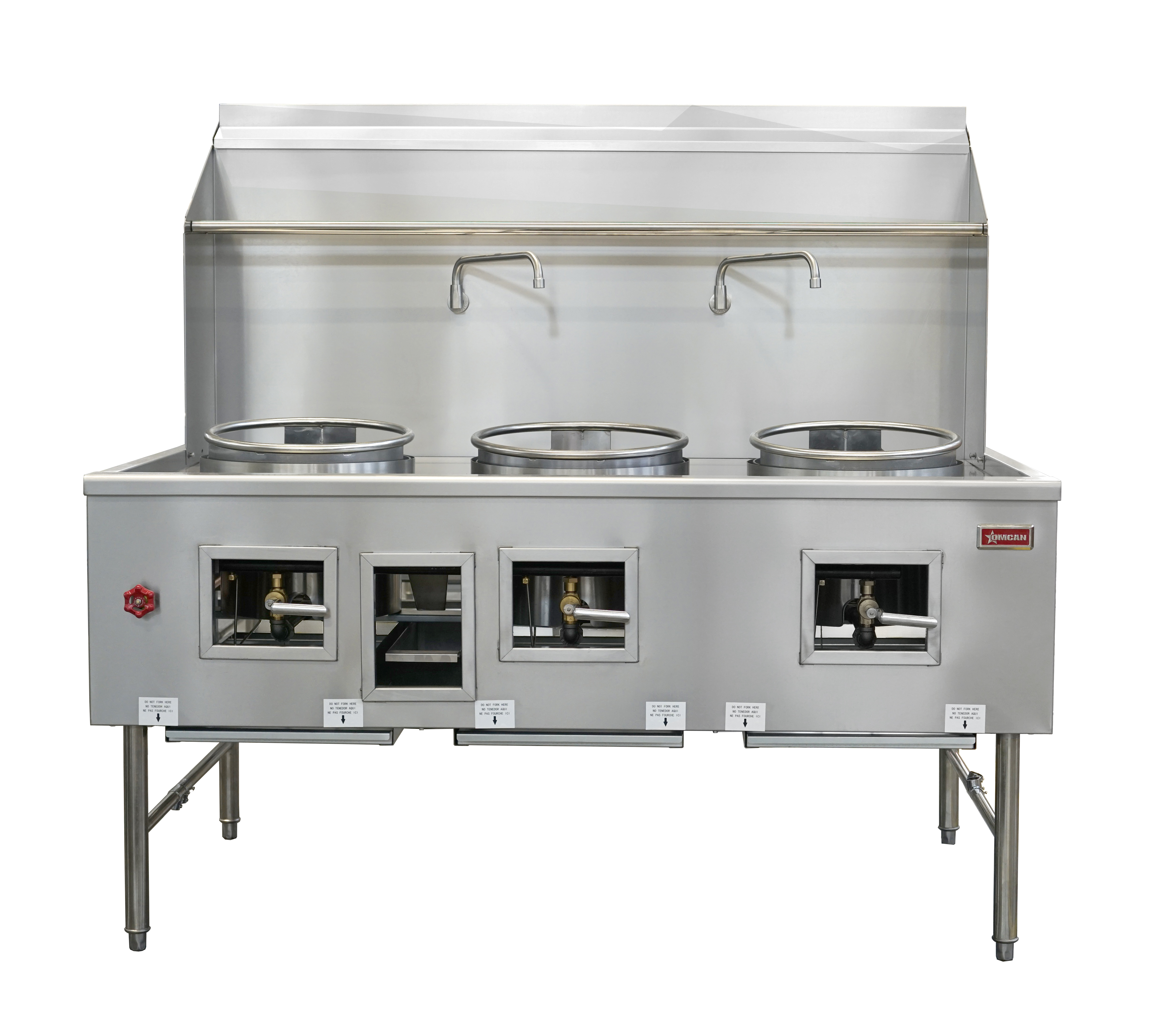 Three Chamber Wok Range with Three 16″ Ring, Backsplash, Faucet, 375,000 BTU – Natural Gas