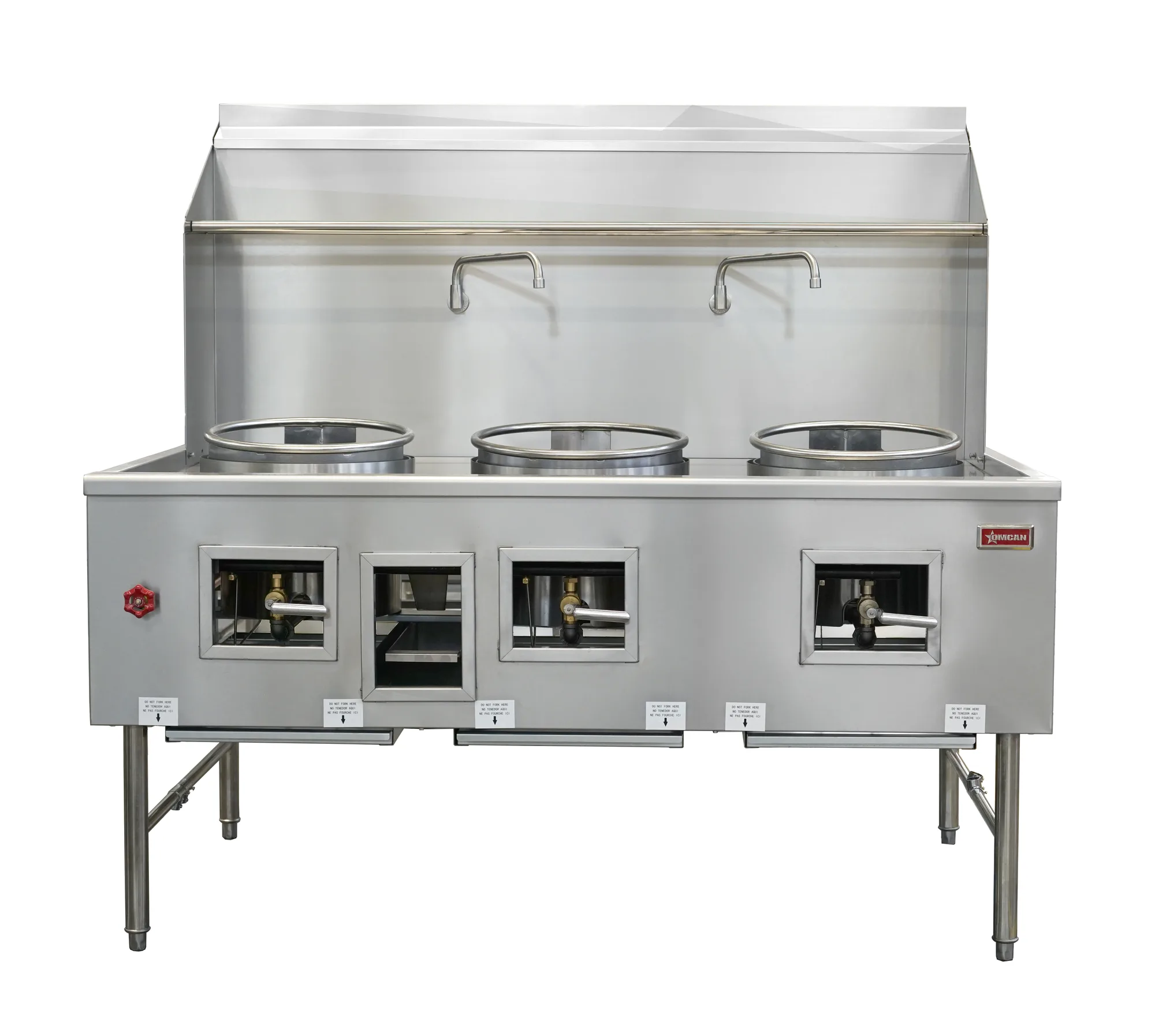 Three Chamber Wok Range with Three 16″ Ring, Backsplash, Faucet, 375,000 BTU – Natural Gas