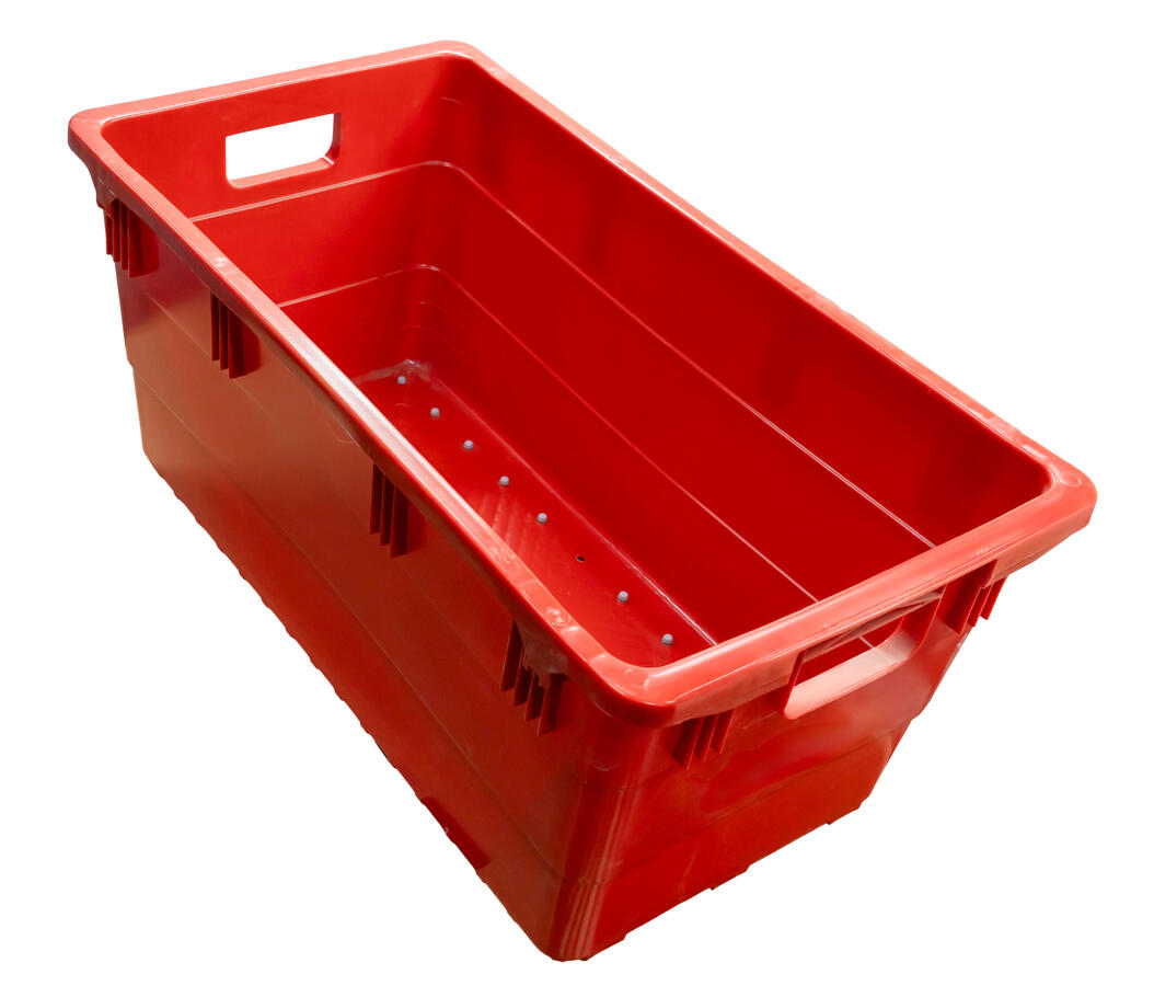 28″ x 15″ x 12 1/2″ Red Polyethylene Bus Box with Open Handles