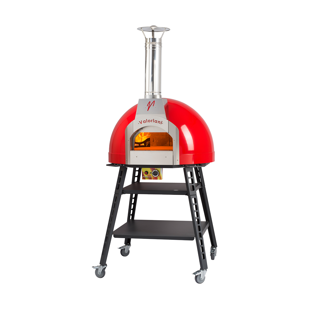 Valoriani Baby 75 Red Metal Dome Gas and Wood Fired Oven with Stand and Casters – 44,358 BTU