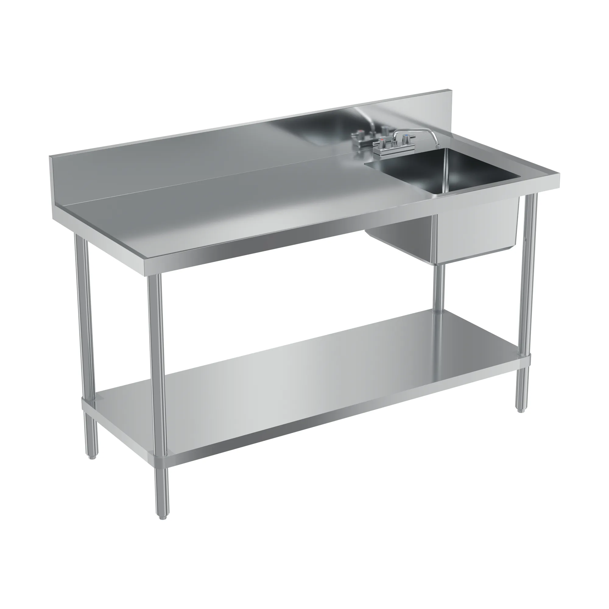 24″ x 60″ 18 Gauge 430 All Stainless Steel Table with Right Sink and 6″ Backsplash