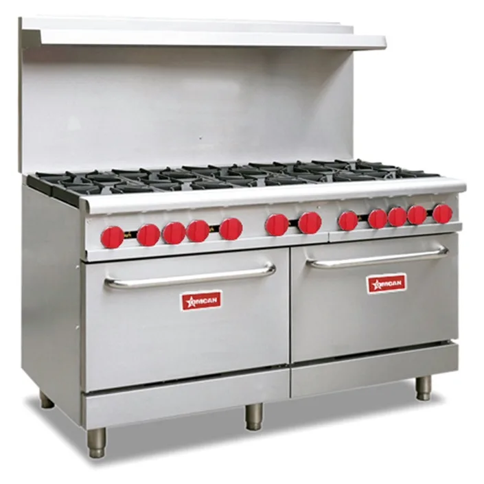 60″ Commercial Gas Range with 10 Burners and 2 Standard Ovens 362,000 BTU – Liquid Propane
