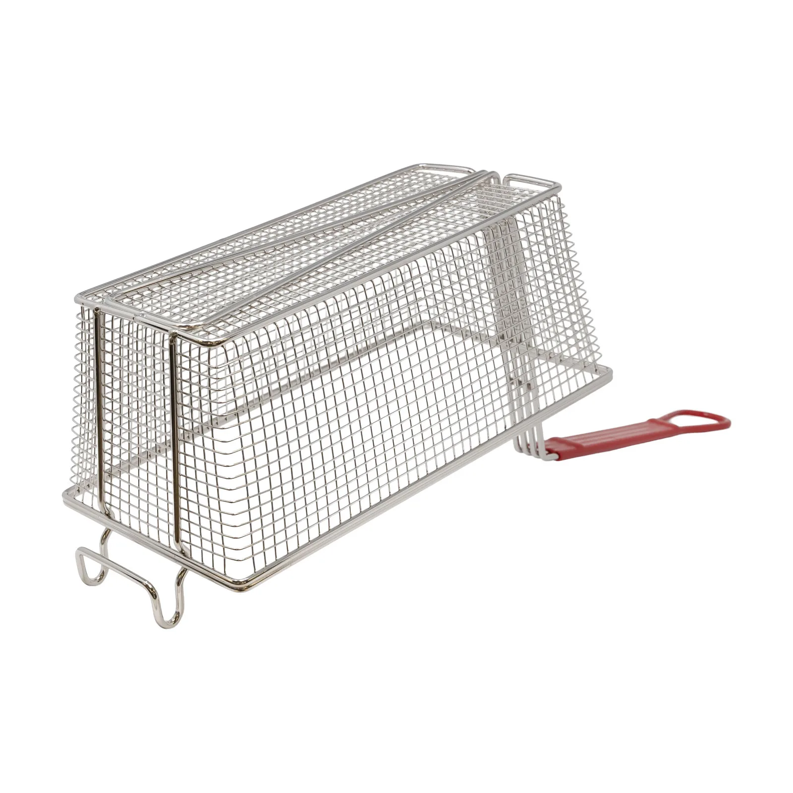 13″ x 6 1/2″ x 5″ Nickel-Plated Iron Fryer Basket with Red Handle