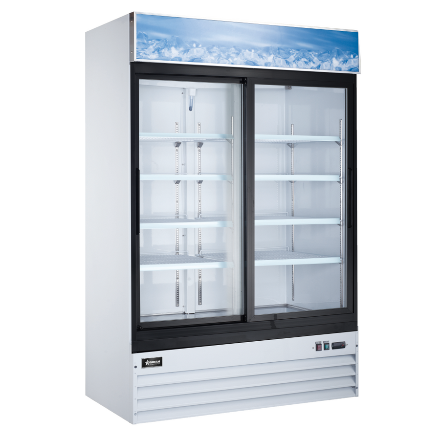 53″ White Display Refrigerator, 2 Sliding Glass Doors, 45 cu.ft (1274 L) Capacity – 110V, 1/4 HP