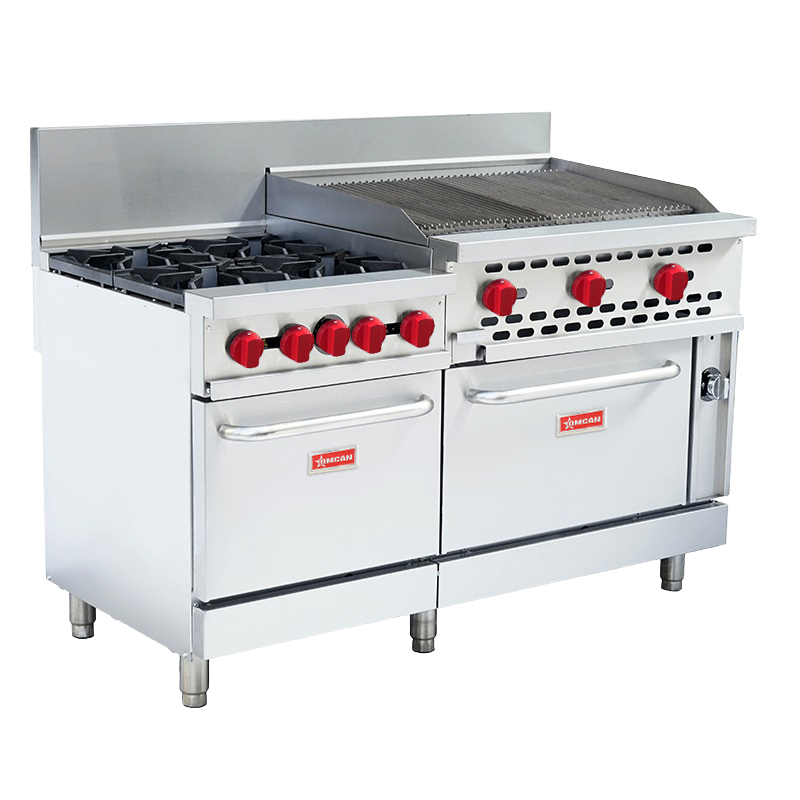 60″ Commercial Gas Range with 4 Burners, 36″ Char Broiler and 2 Standard Ovens - 276,000 BTU – Natural Gas