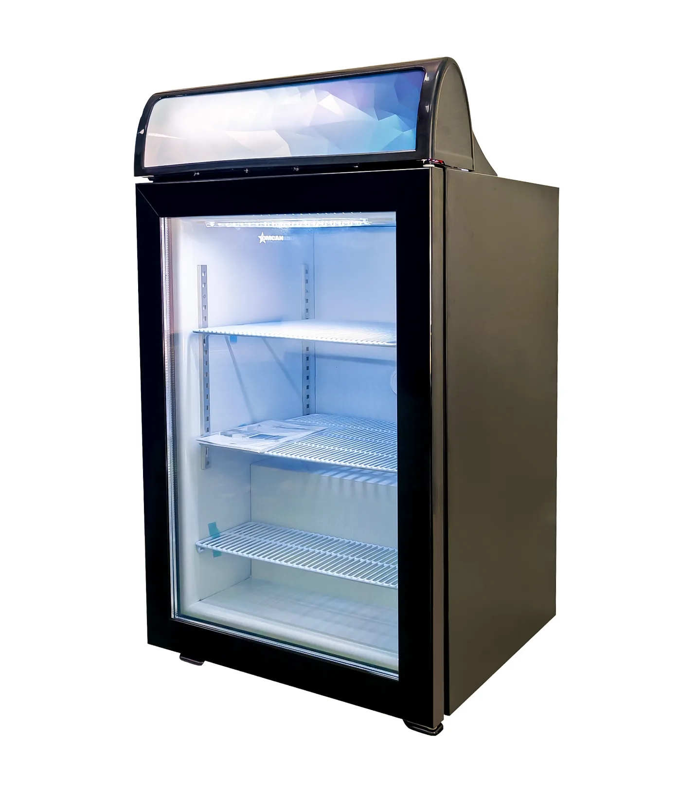 23″ One (1) Glass Door Countertop Display Freezer with Top Lightbox, 3.46 cu. ft. (98 L), Black