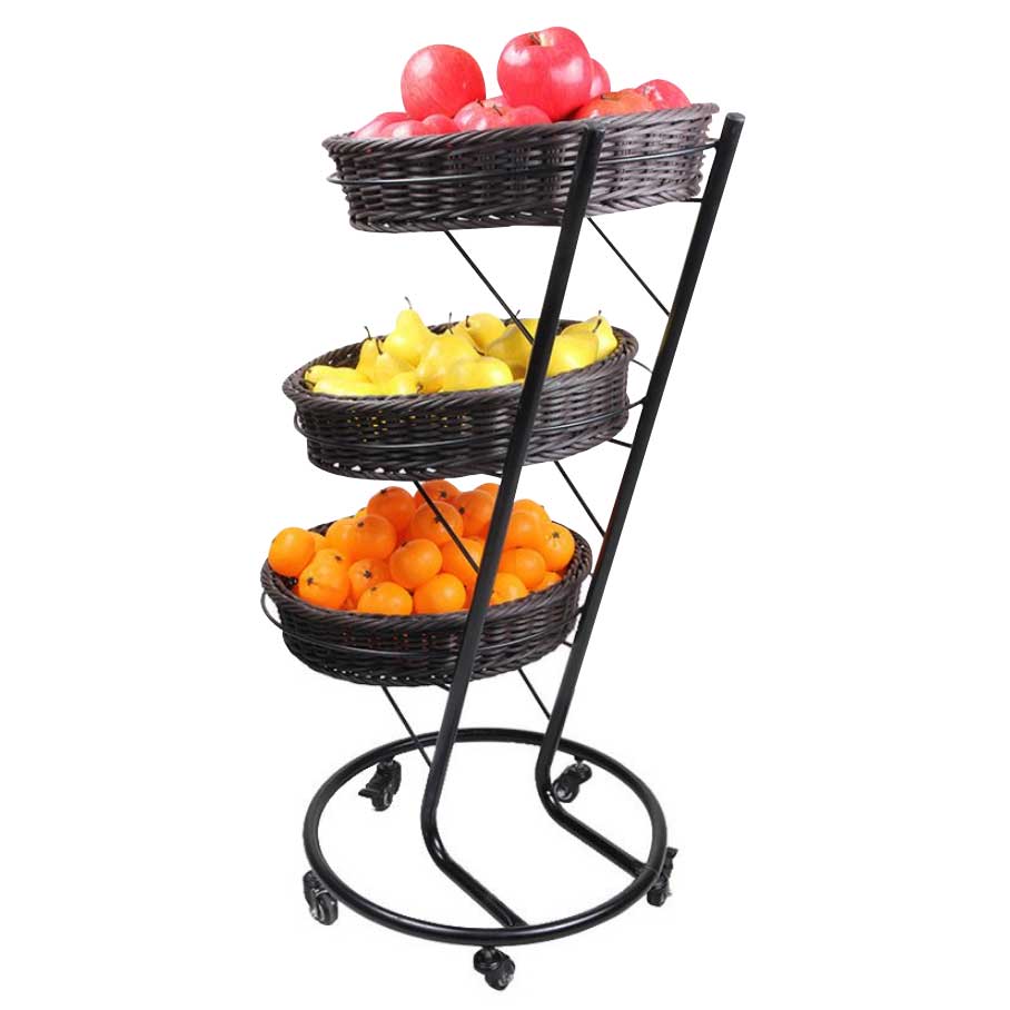 3-Tier Black Display Stand with 5 Wheels