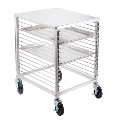 Aluminum Counter-Height End-Load Bun Pan Rack with 15 Slides and Solid Flat Top