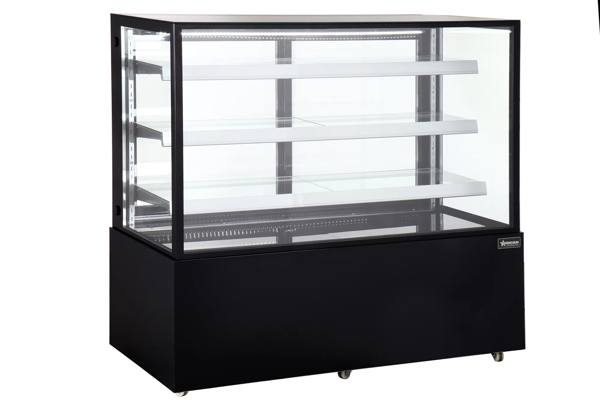60″ Three (3) Shelf Square Glass Floor Refrigerated Display Case, 23 cu. ft. (670 L), Black