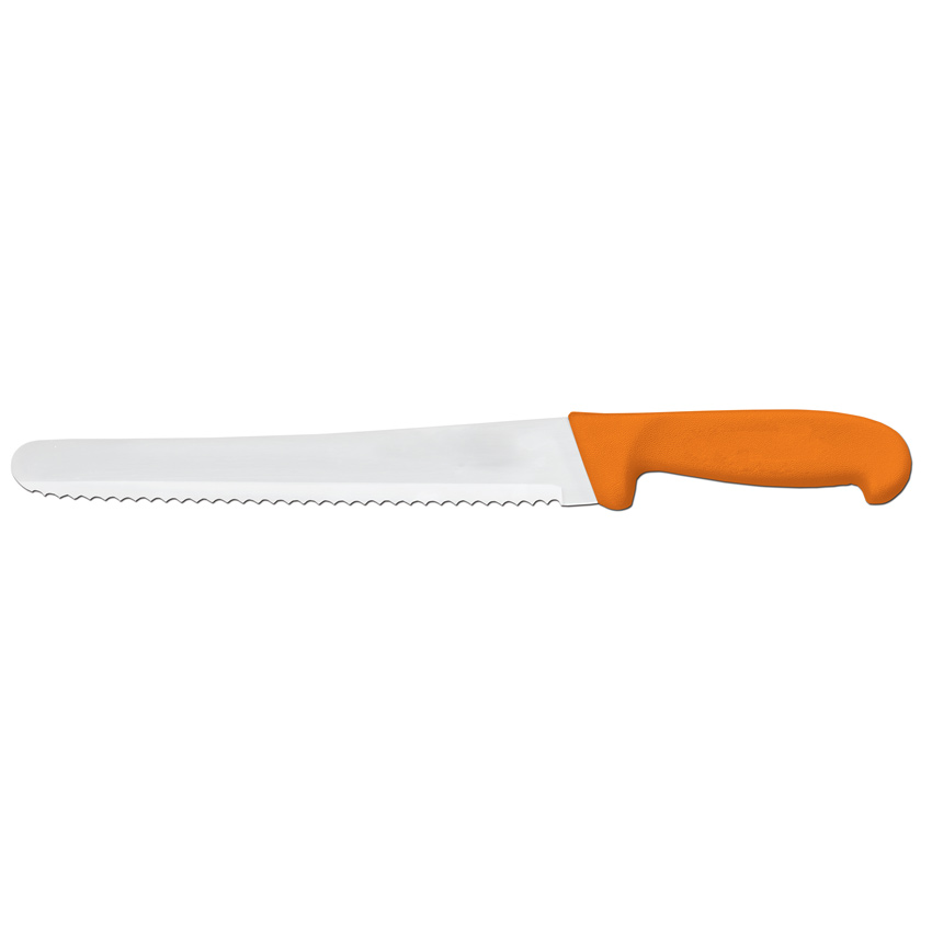 10-inch Slicer Curved Wave Edge Knife with Orange Polypropylene Handle