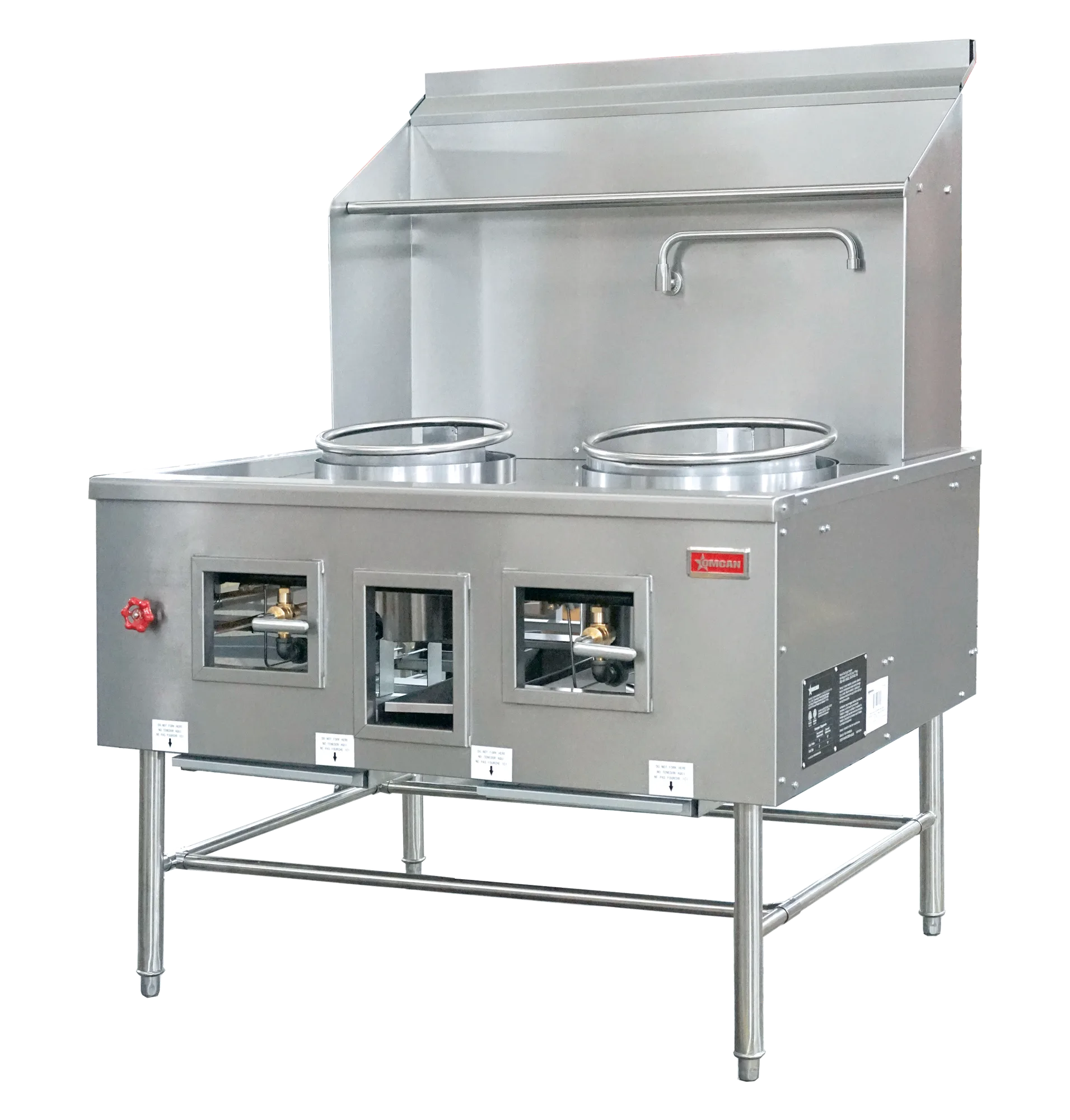 Two Chamber Wok Range with 13″ + 16″ Ring, Backsplash, Faucet, 220,000 BTU – Natural Gas