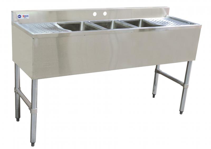 3 Compartment Underbar Sink with 13″ Left and Right Drainboards