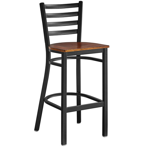 Bar Height Metal Ladder Back Chair with Walnut Wood Seat