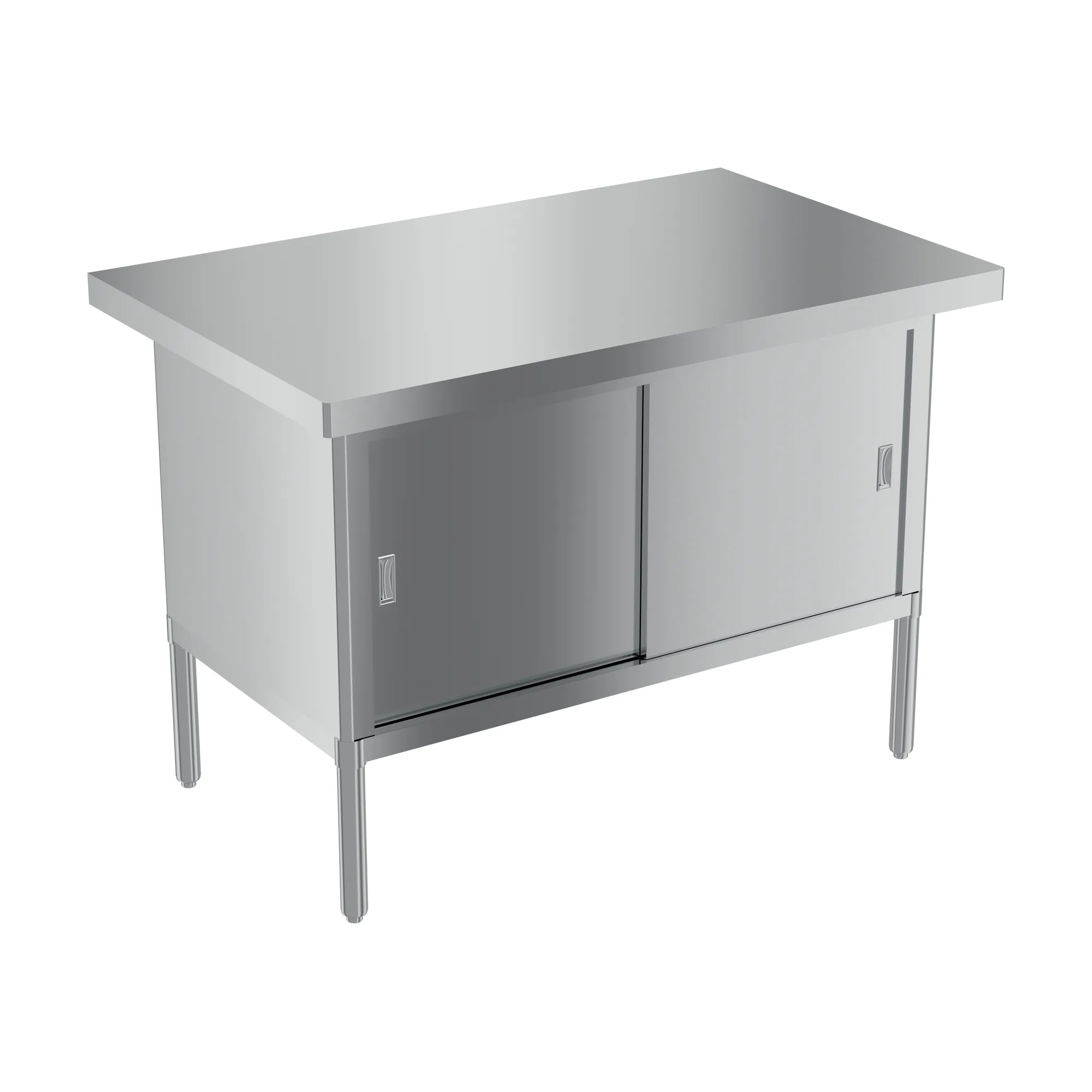 30″ x 48″ Stainless Steel Worktable Cabinet with Sliding Door and Overhang Edge, 18 Gauge