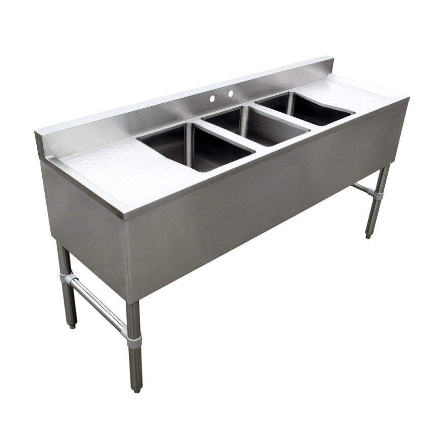 3 Compartment Underbar Sink with 19″ Left and Right Drainboards