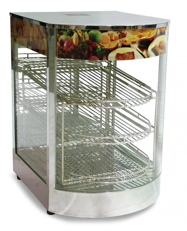 14″ Countertop Display Warmer, 3 Shelves, Curved Glass, Full-Service with 0.85 kW