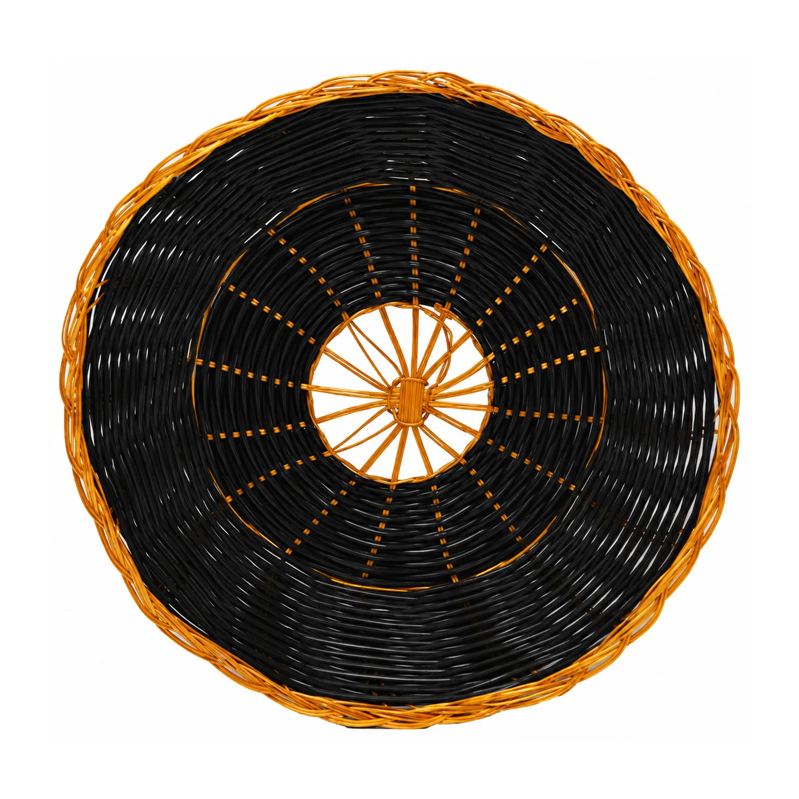 Round Black Woven Basket with Golden Trim 8.25″ x 2.25″