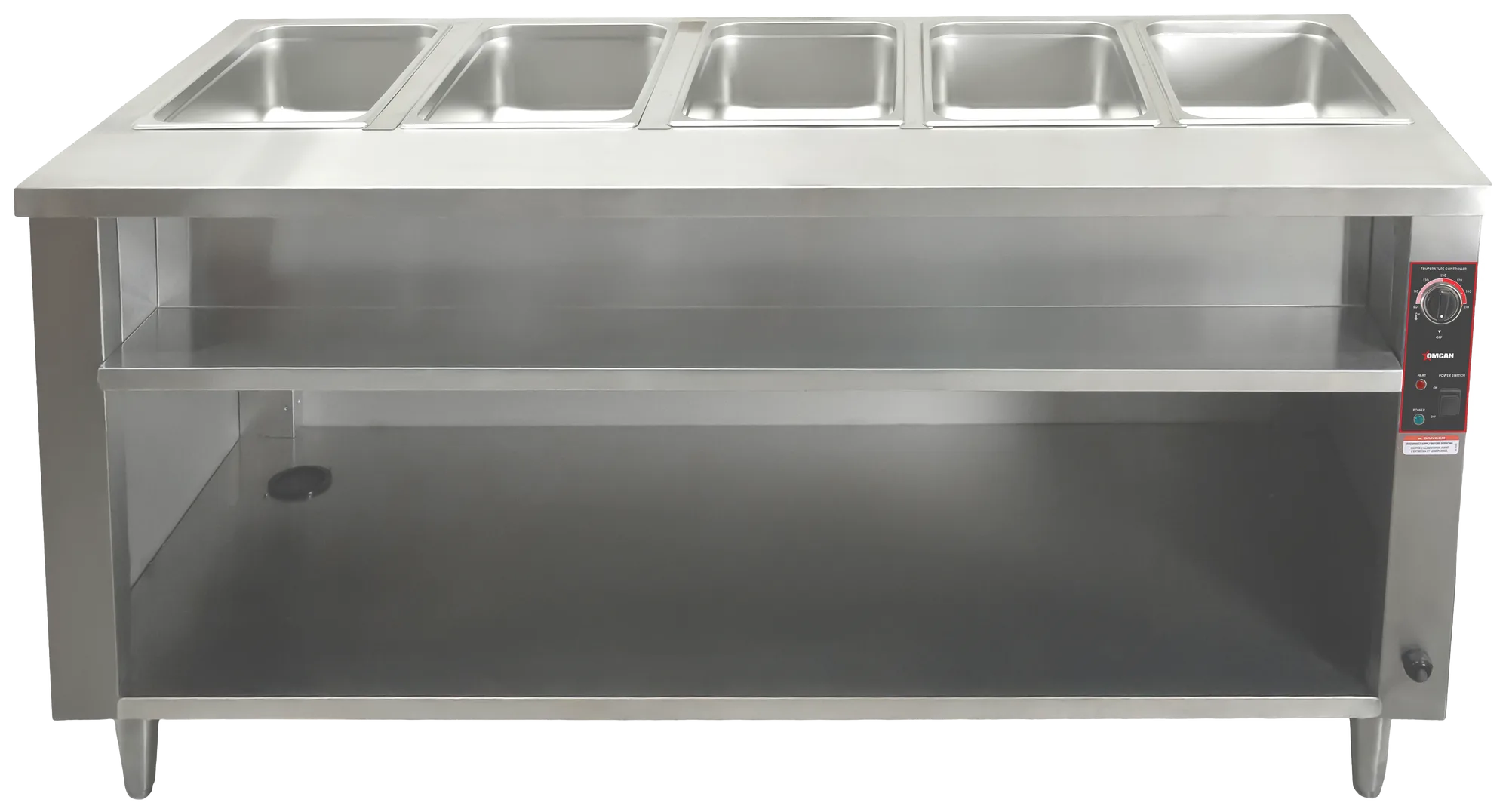 72″ 5 Pan Open Well Electric Steam Table with Undershelf, 4 kW 1 Ph, 240 V