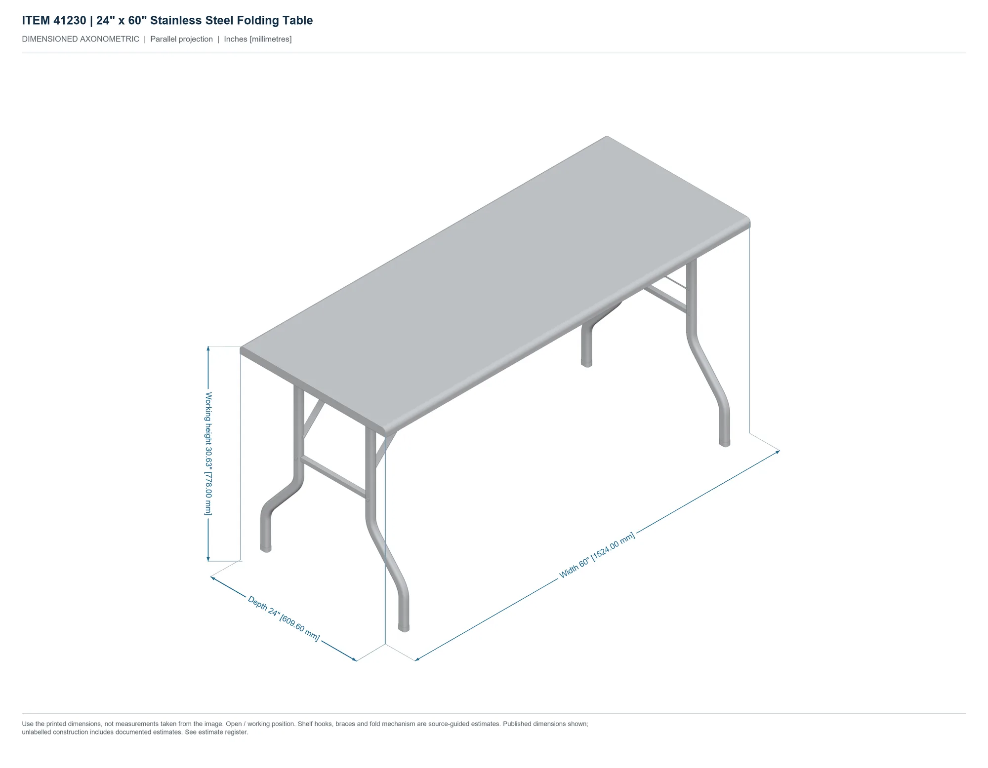 24″ x 60″ Stainless Steel Folding Table