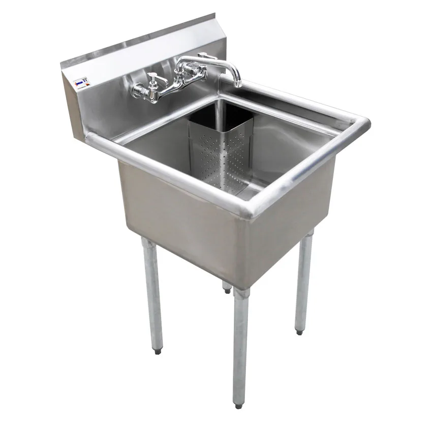 23″ x 23 1/2″ x 44″ Overall (18″ x 18″ x 11″ Tub) 18-Gauge Stainless Steel One Tub Sink with 1.8″ Corner Drain Without Drainboard