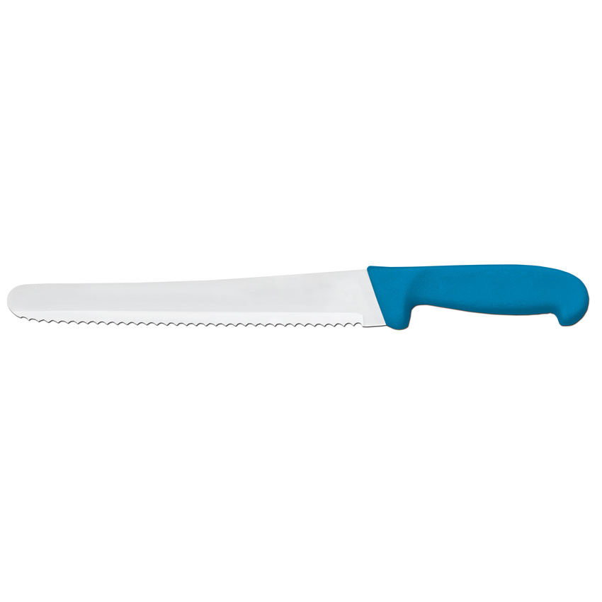 10-inch Slicer Curved Wave Edge Knife with Blue Polypropylene Handle