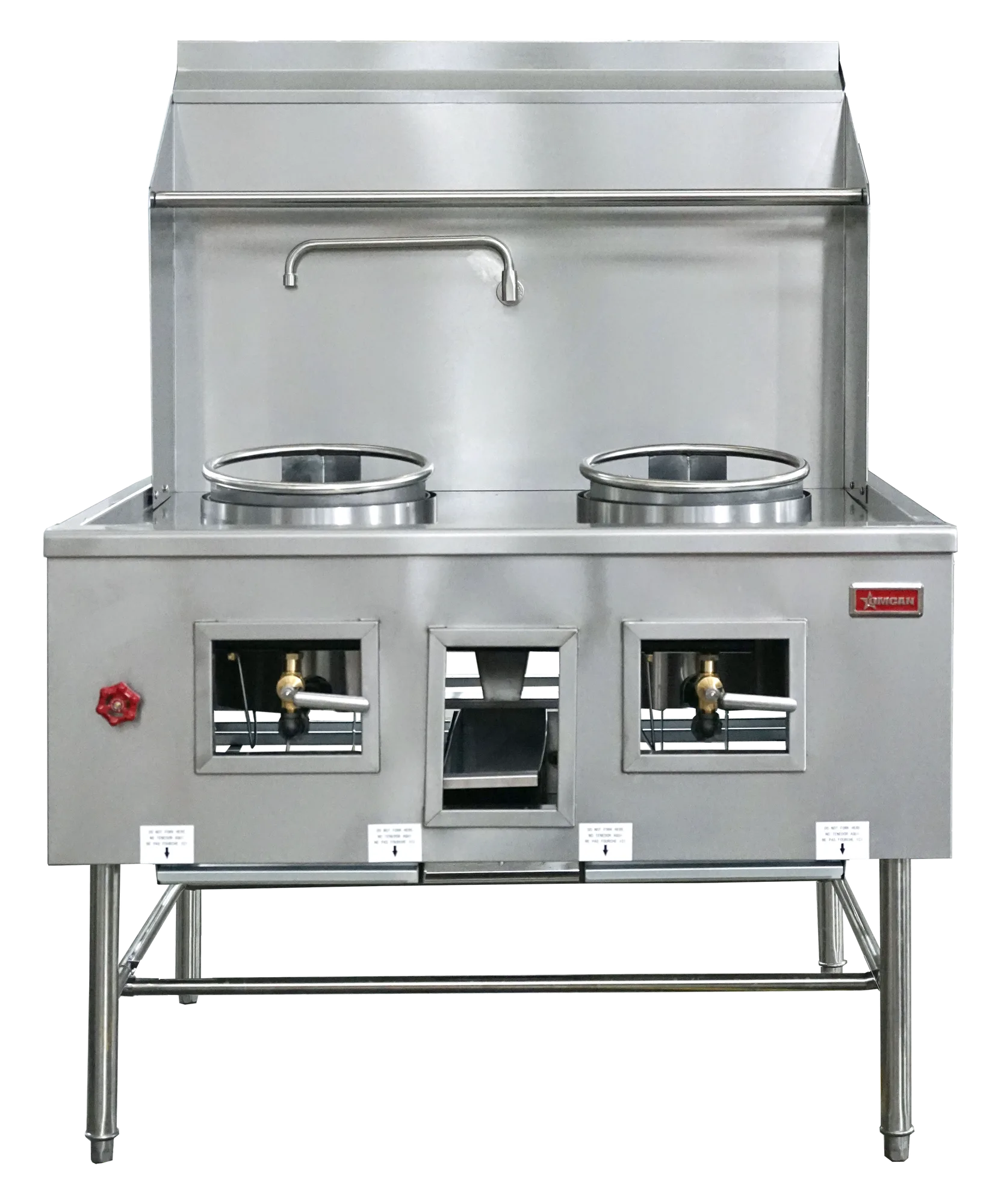 Two Chamber Wok Range with 2 x 13″ Rings, Backsplash, Faucet, 190,000 BTU – Natural Gas