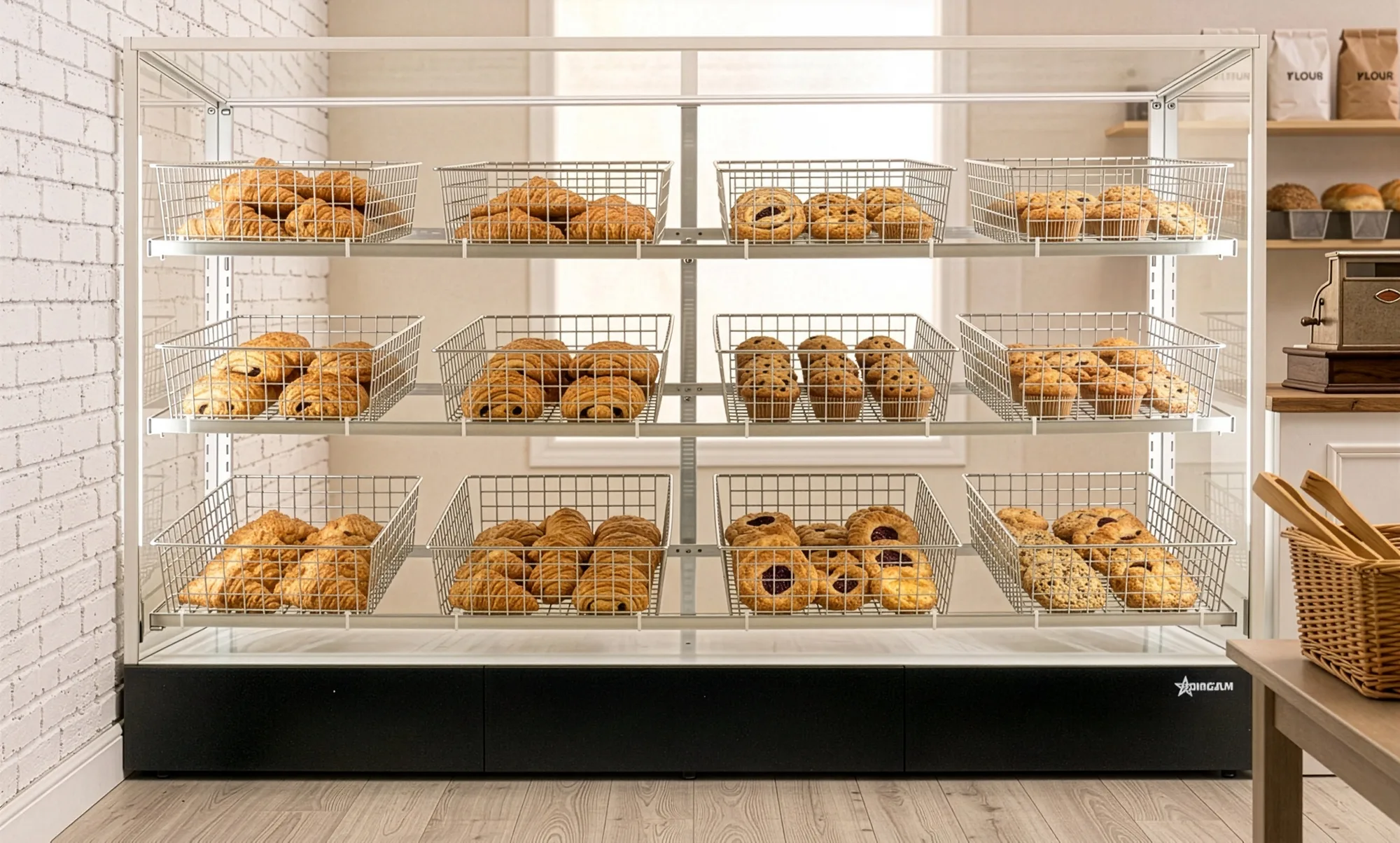 Ambient Bakery and Bagel Display Case 60″, 12 Baskets, Warm White