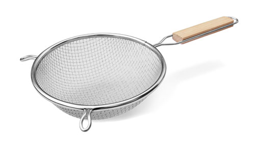 8.5″ Tinned Double Mesh Strainer with Flat Wood Handle