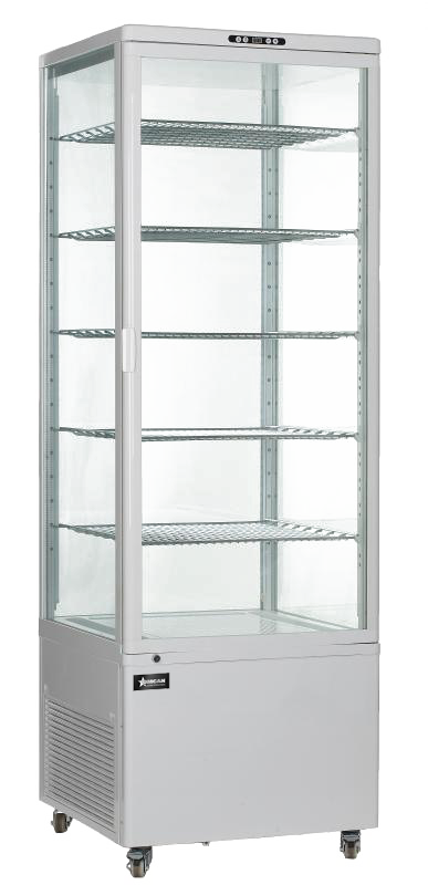 26″ Refrigerated Floor Display Showcase with 4-Sided Glass and White Exterior, 17.65cu.ft. / 500L Capacity – 110V, 3600W