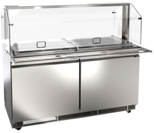 60″ Stainless Steel Refrigerated Salad Bar / Cold Food Table with Sneeze Guard, Tray Slide and Pan Covers