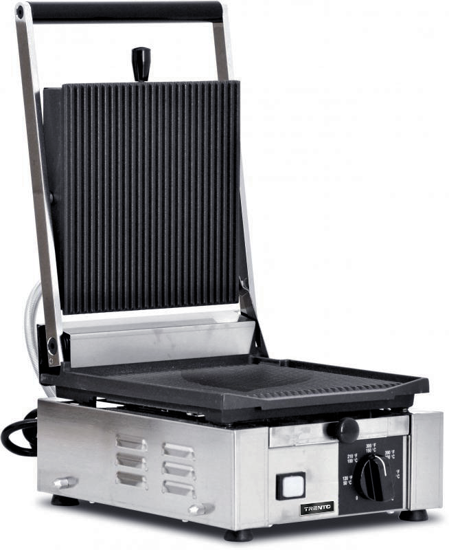 Elite Series 10″ x 9″ Single Panini Grill with Top and Bottom Grooved Grill Surface