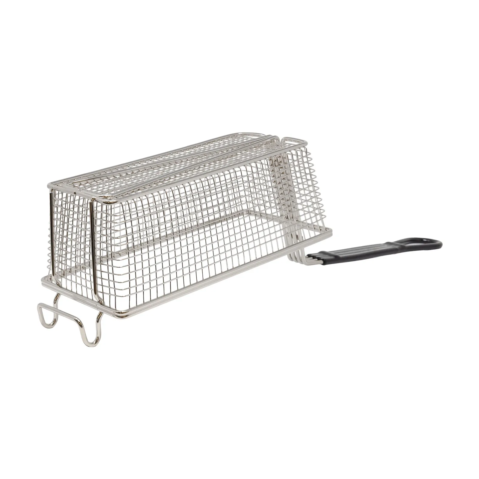 11″ x 5 1/2″ x 4″ Nickel-Plated Iron Fryer Basket with Black Handle