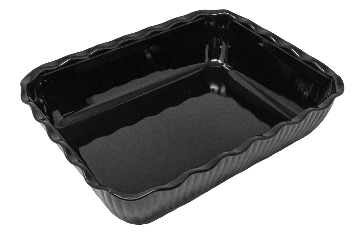 13″ x 10 5/16″ x 3 1/4″ Black Scalloped Deli Crock 5 lbs. Capacity NSF