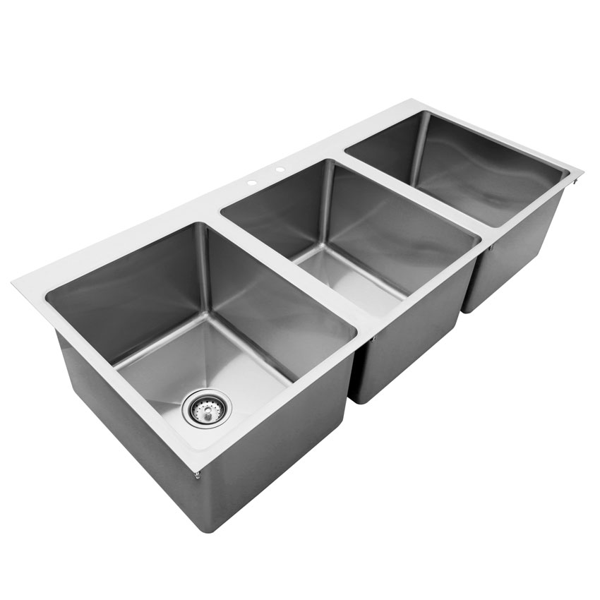 16″ x 20″ x 12″ Stainless Steel Triple Drop in Sink with Flat Top