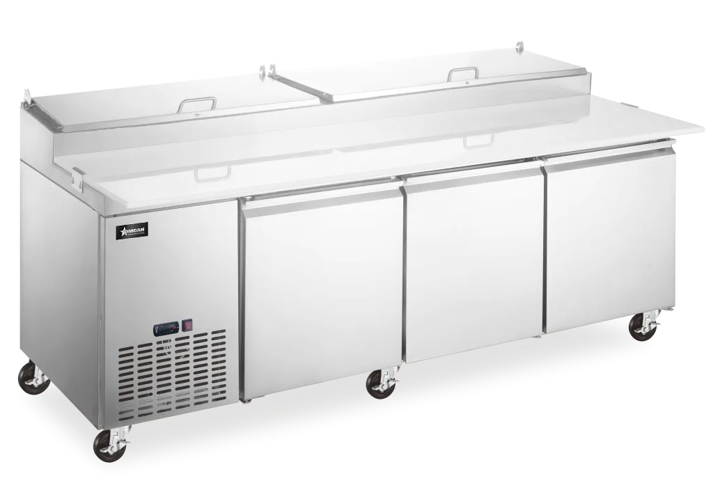 92″ Three (3) Door Refrigerated Pizza Prep Table, 24 cu. ft. (680 L), Stainless Steel