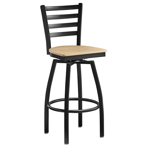 Bar Height Metal Ladder Swivel Chair with Natural Wood Seat