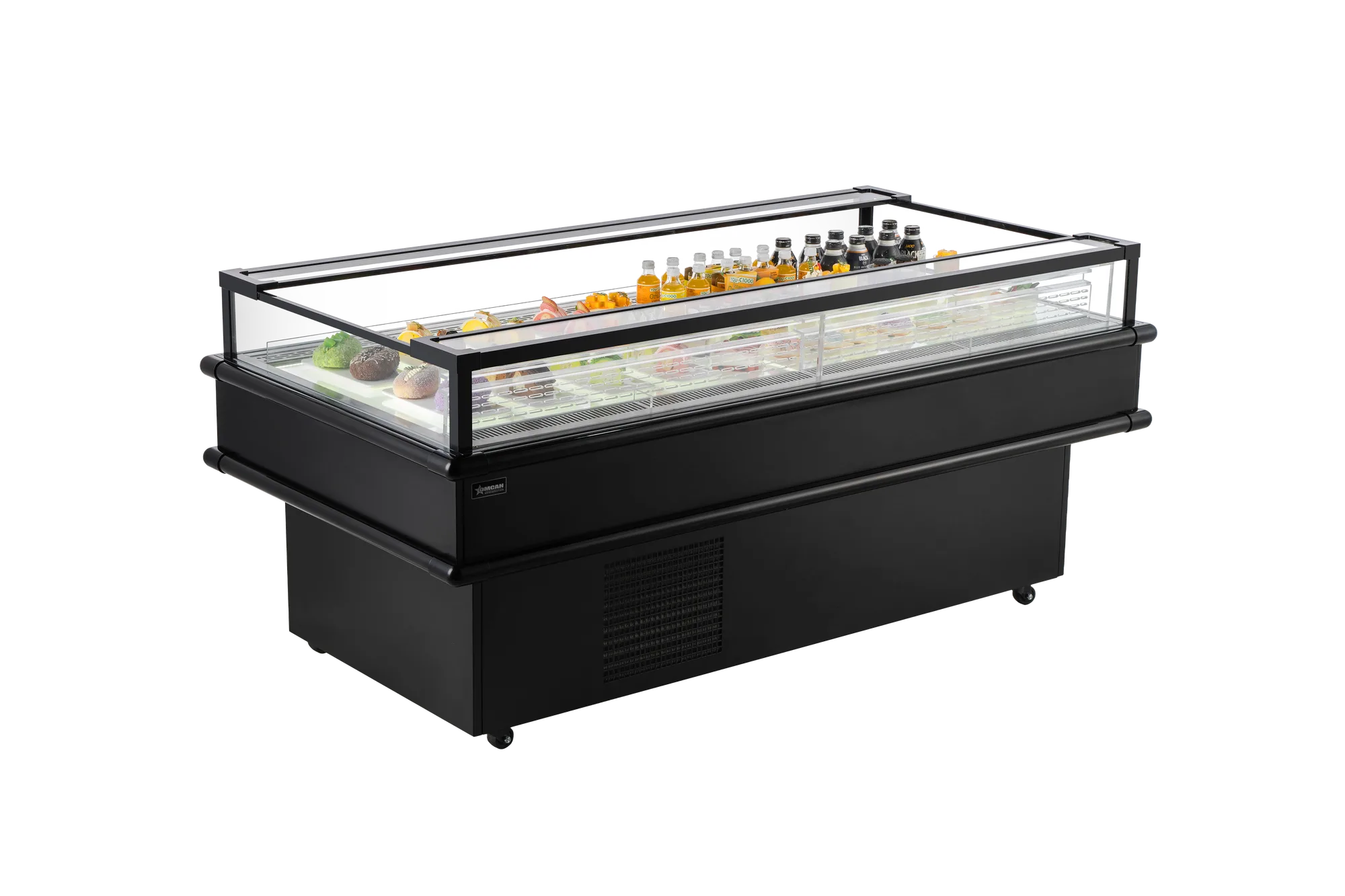 73″ x 37.5″ Refrigerated Island Top-Open Showcase, 8.6 cu. ft. (243 L), Black