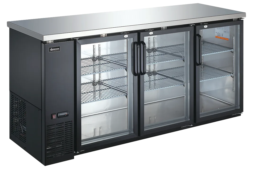 72" Three (3) Glass Door Back Bar Cooler with Lock, 19.6 cu.ft. (556 L)