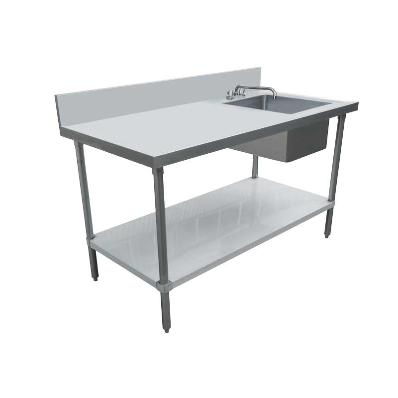 24″ x 60″ All Stainless Steel Table with Right Sink and 6″ Backsplash