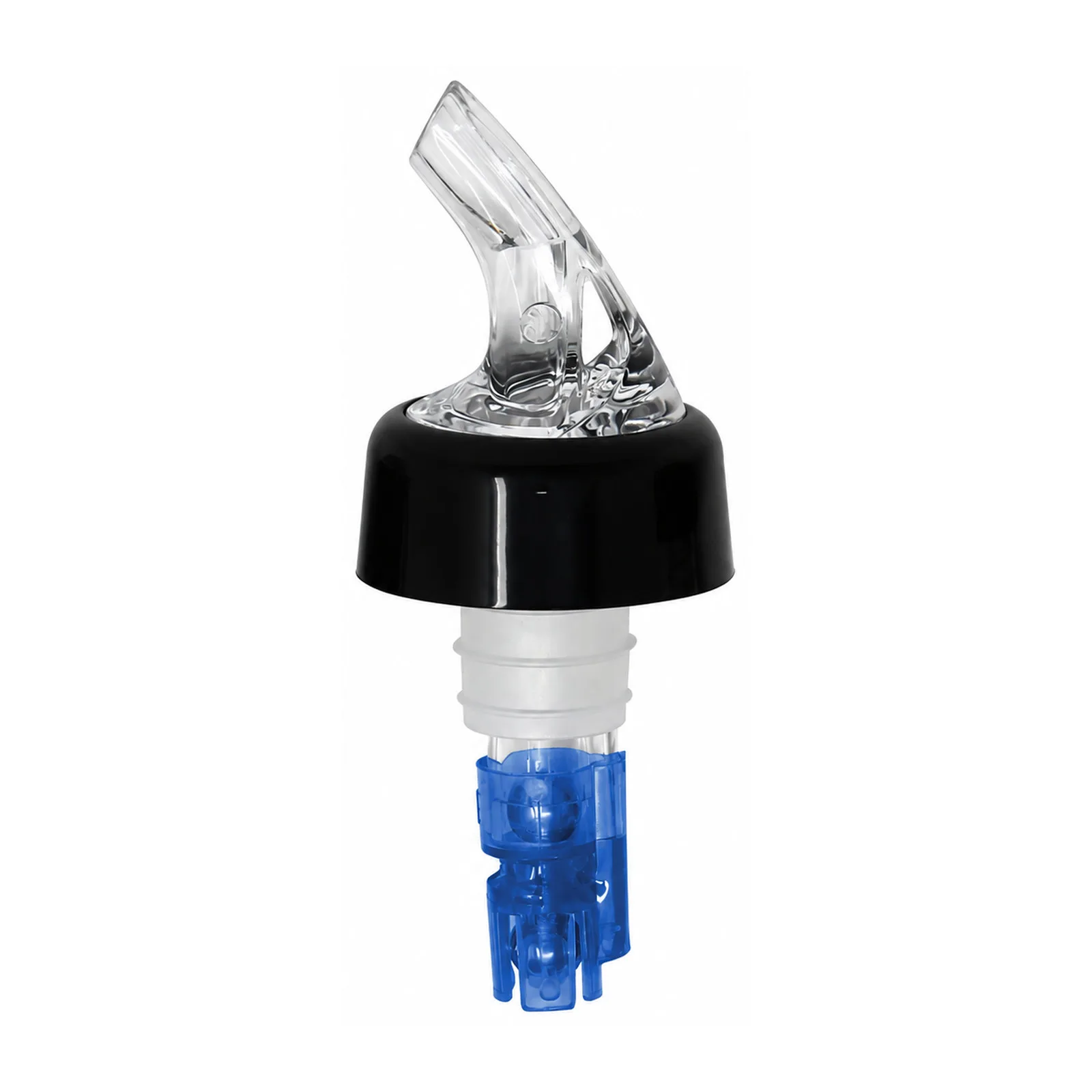 7/8 oz Clear Spout / Blue Tail Measured Liquor Pourer with Collar – 12/Pack