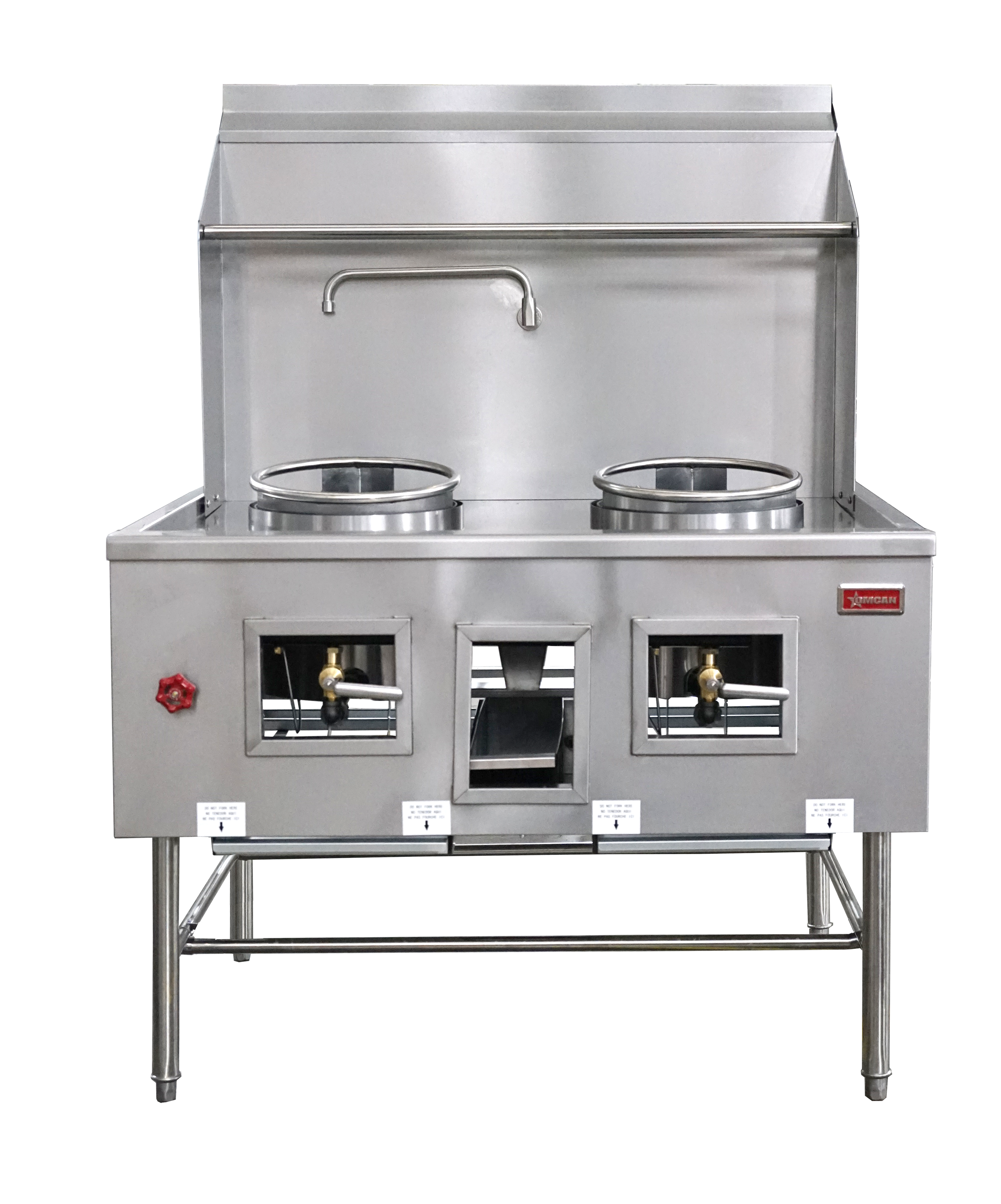 Two Chamber Wok Range with 2 x 13″ Rings, Backsplash, Faucet, 190,000 BTU – Natural Gas
