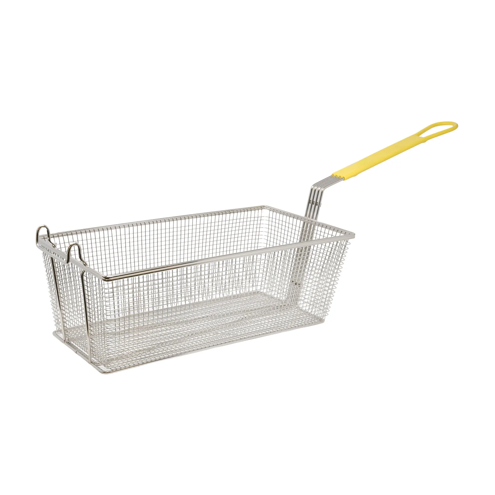 17″ x 8 1/4″ x 6″ Nickel-Plated Iron Fryer Basket with Yellow Handle