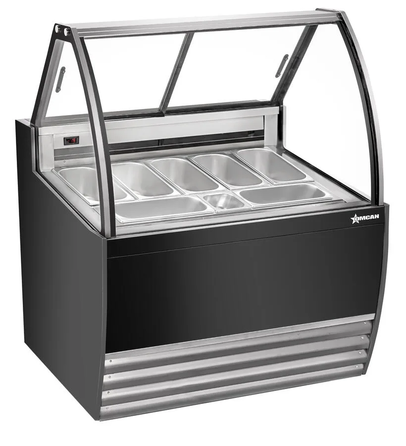 41″ Seven (7) Pans Gelato Display Showcase with Flat Sneeze Guard (Black Exterior)