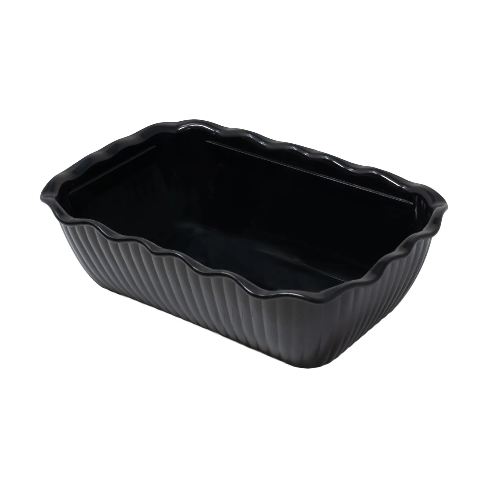 10 5/16″ x 6 3/4″ x 3 1/4″ Black Scalloped Deli Crock 5 lb Capacity NSF