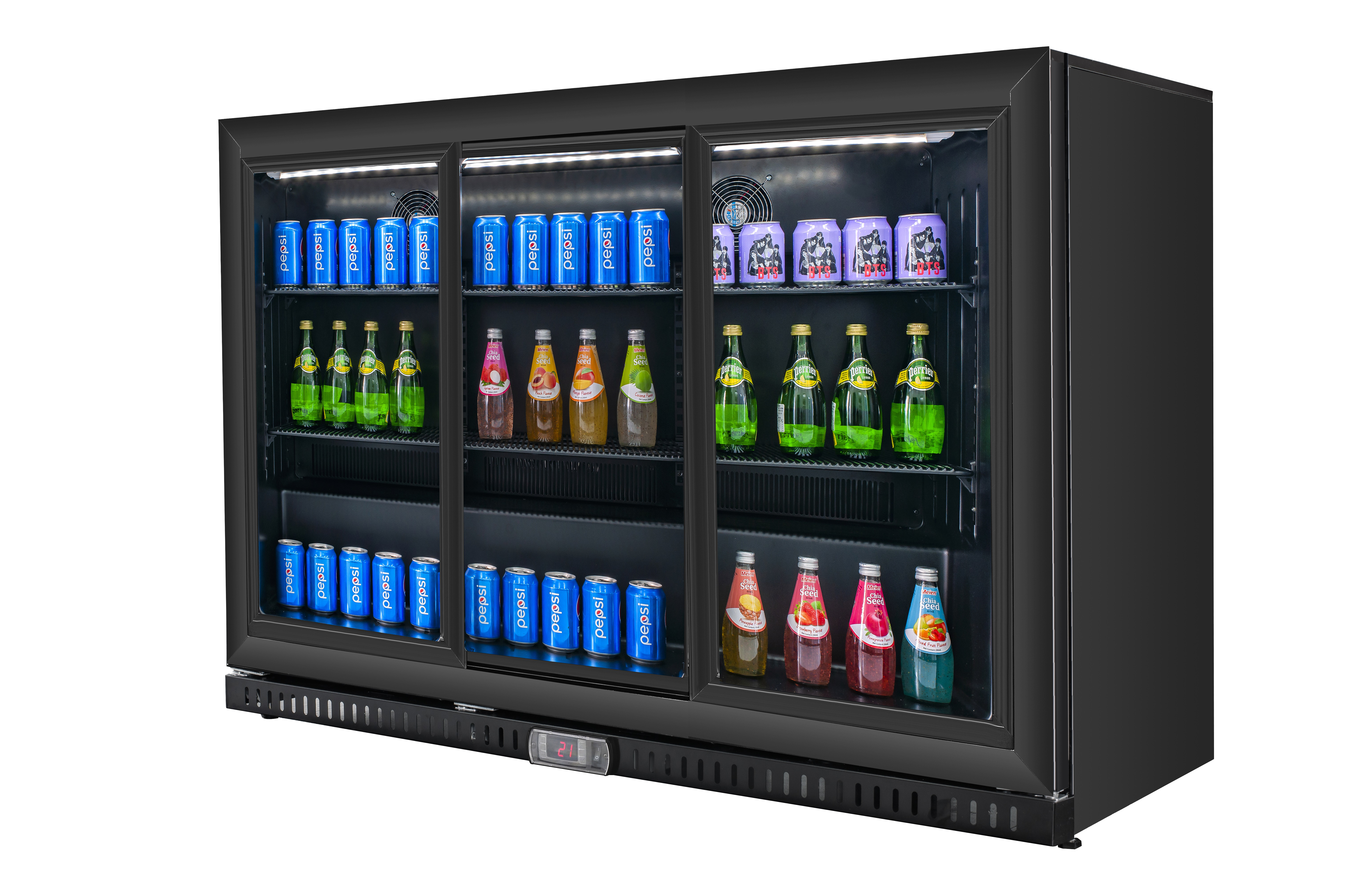 54″ Back Bar Beverage Cooler with 3 Sliding Glass Doors with Lock and  11.6 cu.ft. (328 Liters) Capacity – 110V, 186W