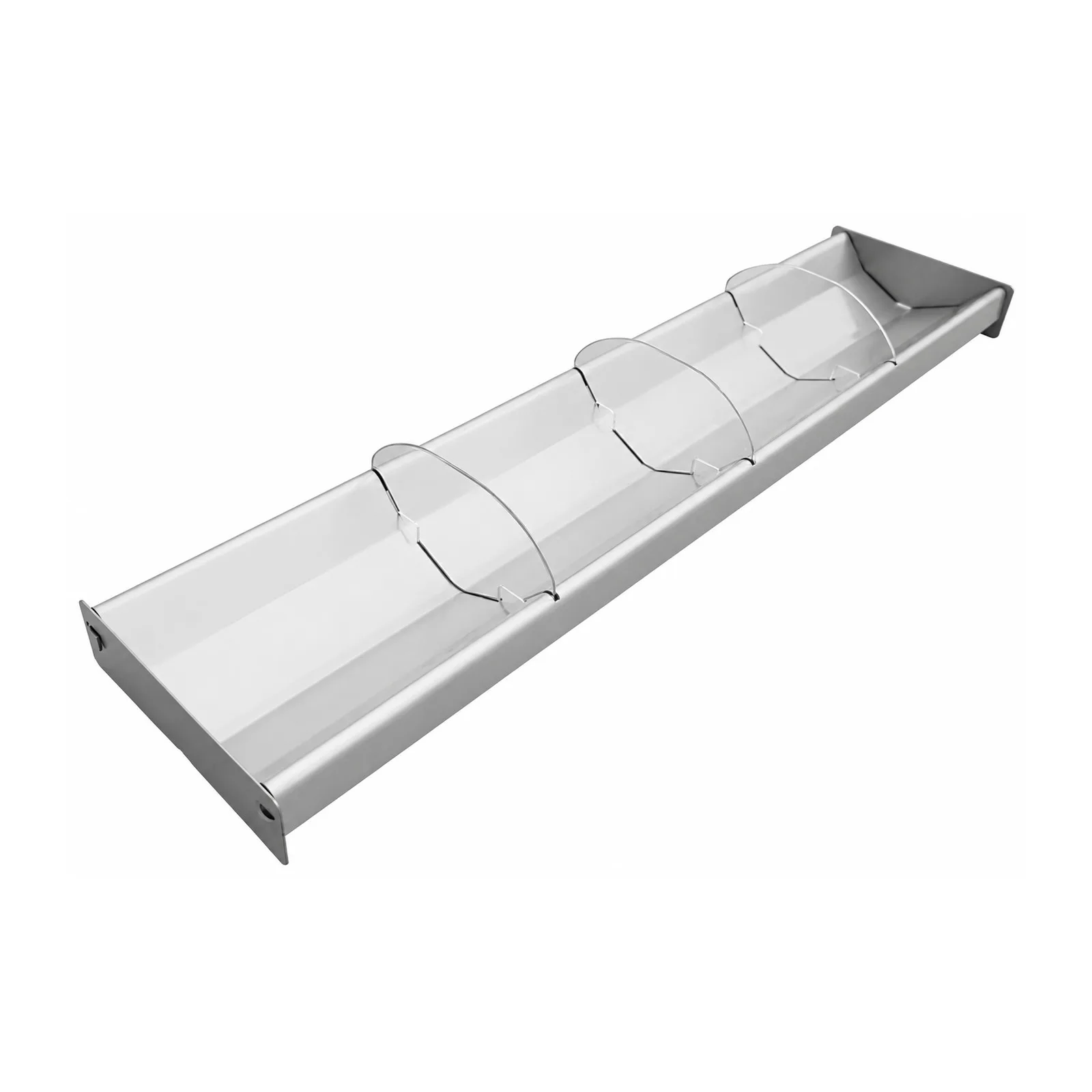 28.5″ x 6.75″ x 2″ Reversible Stainless Steel Tray with Clear Dividers