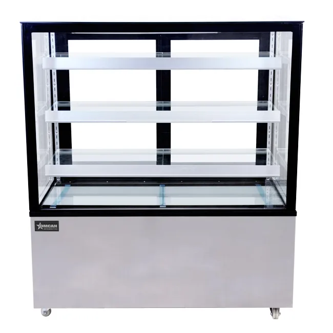 48″ Three (3) Shelf Square Glass Floor Refrigerated Display Case, 18.71 cu. ft. (530 L), Stainless steel