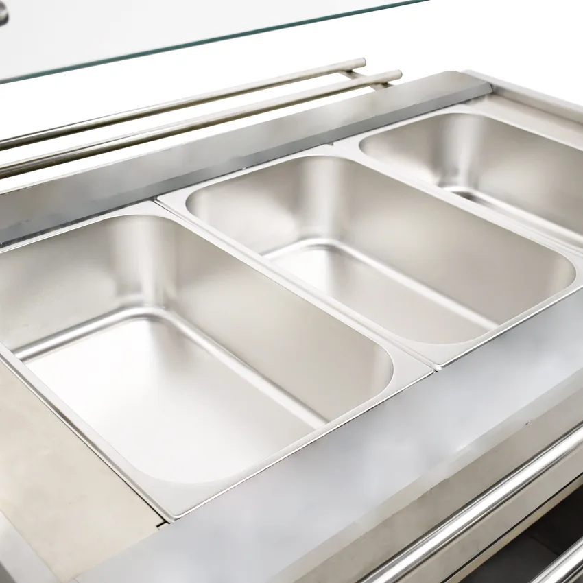 48″ 3 Pan Sealed Well Steam Table with Integrated Lighting Canopy, All-Stainless-Steel, 110 V, 1450 W