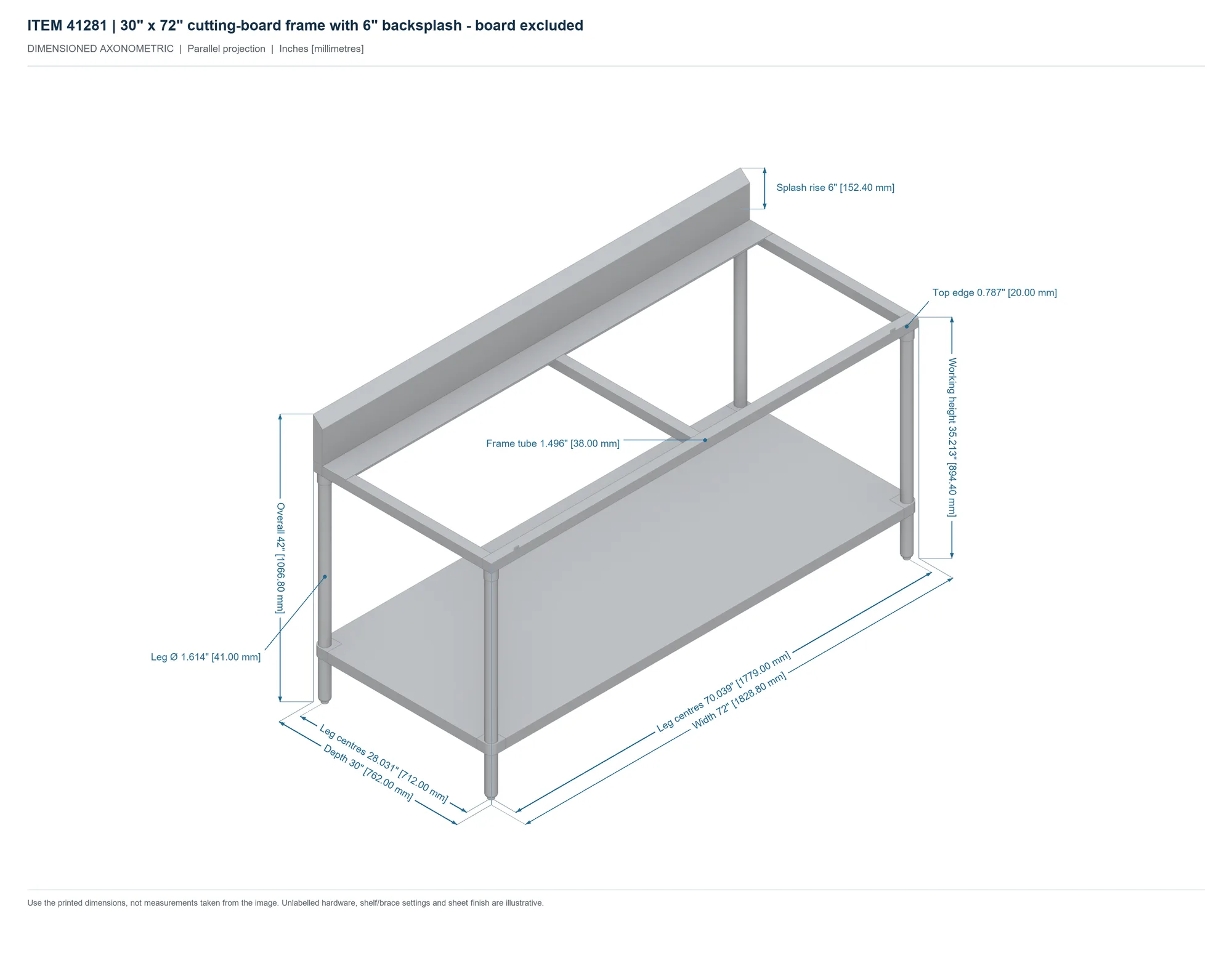 30″ x 72″ 16 Gauge 430 Solid Poly Top Table with 6″ Backsplash