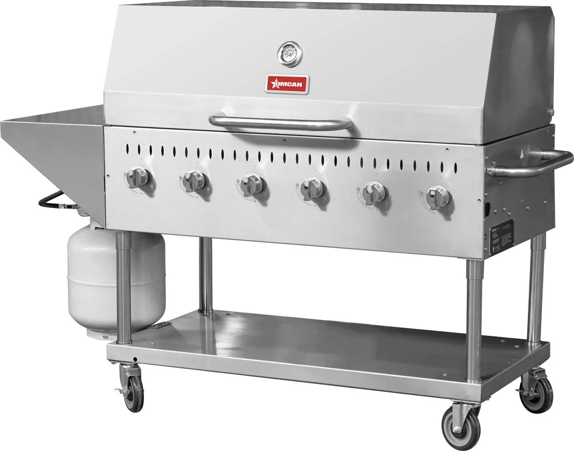 48″ Propane Outdoor BBQ Grill, 6 Burners, 96000 BTU, Top and Side Shelf, 1 Roll Dome